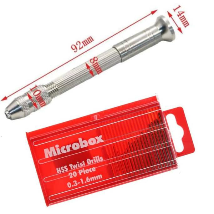 -READY- BOR TANGAN MANUAL + 20PCS MATA BOR MICROBOX MINI PEN HAND DRILL