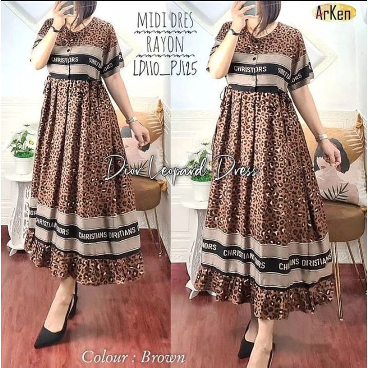 Leopard Dress Wanita Rayon Armor Premium Daster Lengan Pendek Baju Wanita Fashion Kekinian LD  110 cm