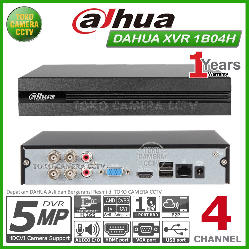 DVR DAHUA 4 CHANNEL XVR1B04-H 5MP DAHUA XVR 1B04 H