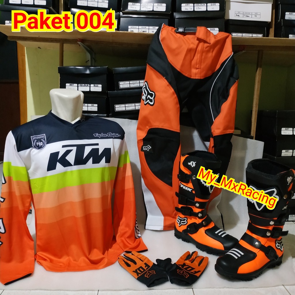 promo satu set sepatu cross trail jersey sett dan glove print terlaris orange 004