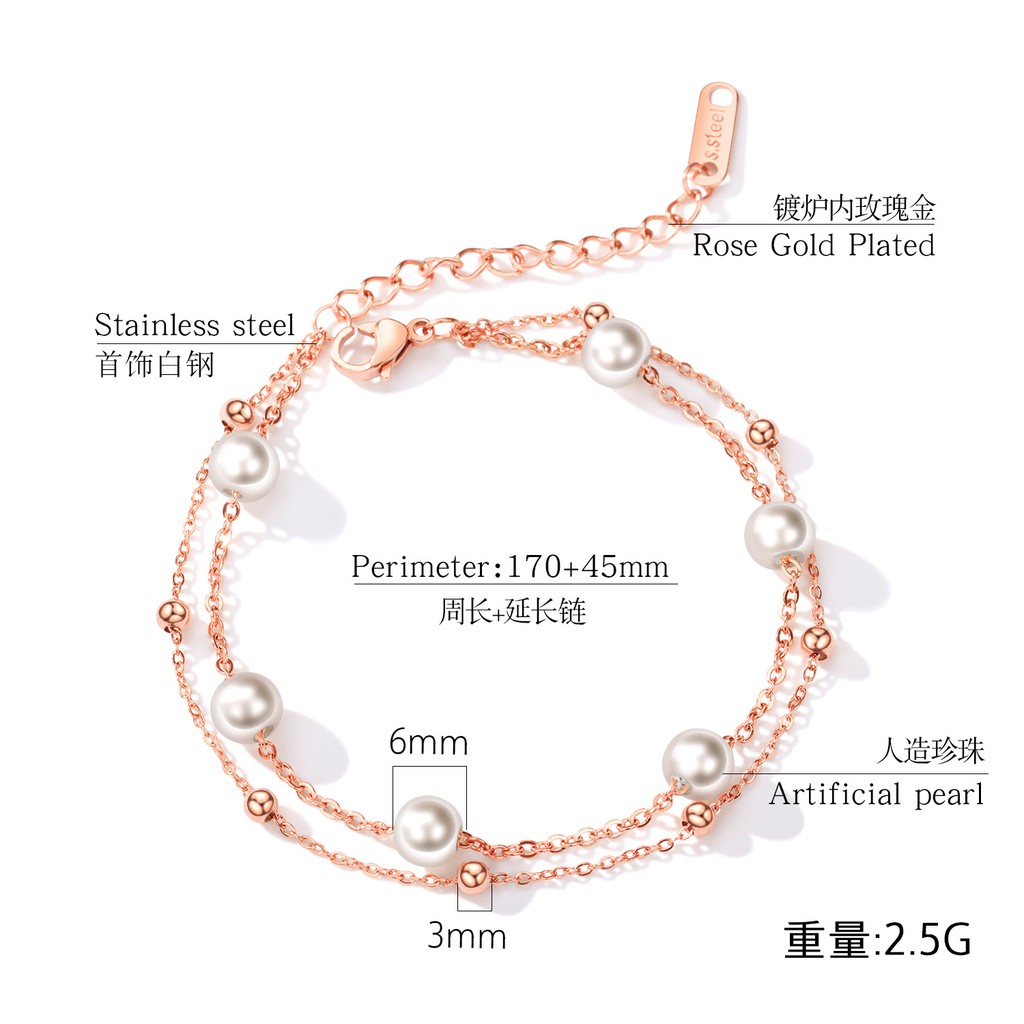 Gelang Bracelet Wanita Aksesoris Titanium Korea Cocok Hadiah GK063 motif mutiara replika elegant