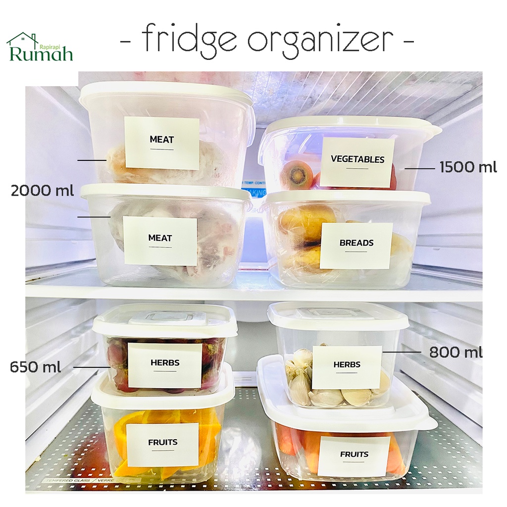 Fridge Kulkas Organizer + Stiker Estetik Custom - Kotak Penyimpanan Makanan Frozen Food Container Pu