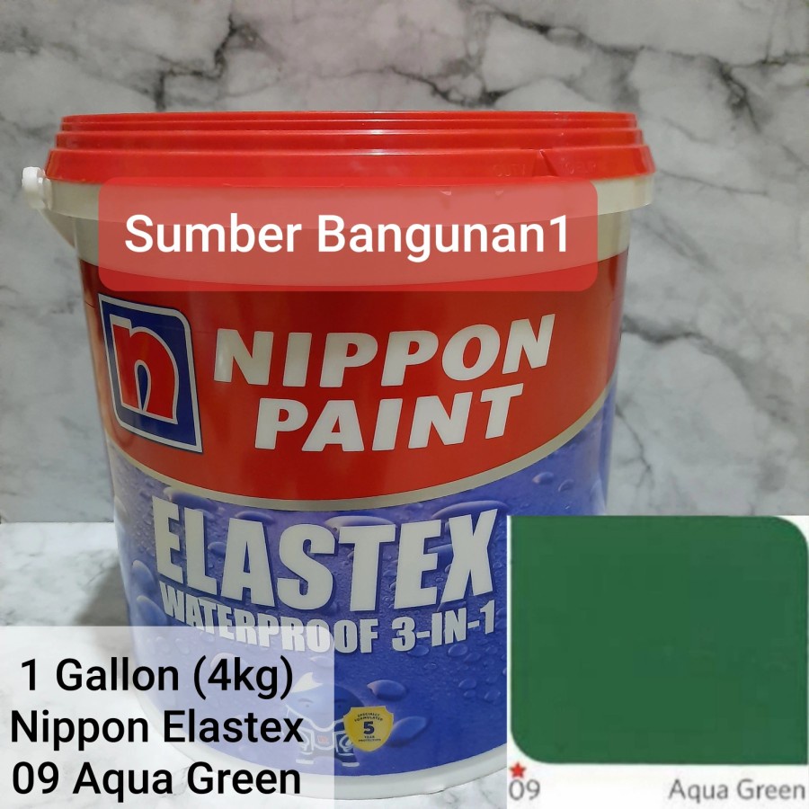 Nippon Elastex Waterproof 09 Aqua Green cat tembok luar dalam hijau dinding