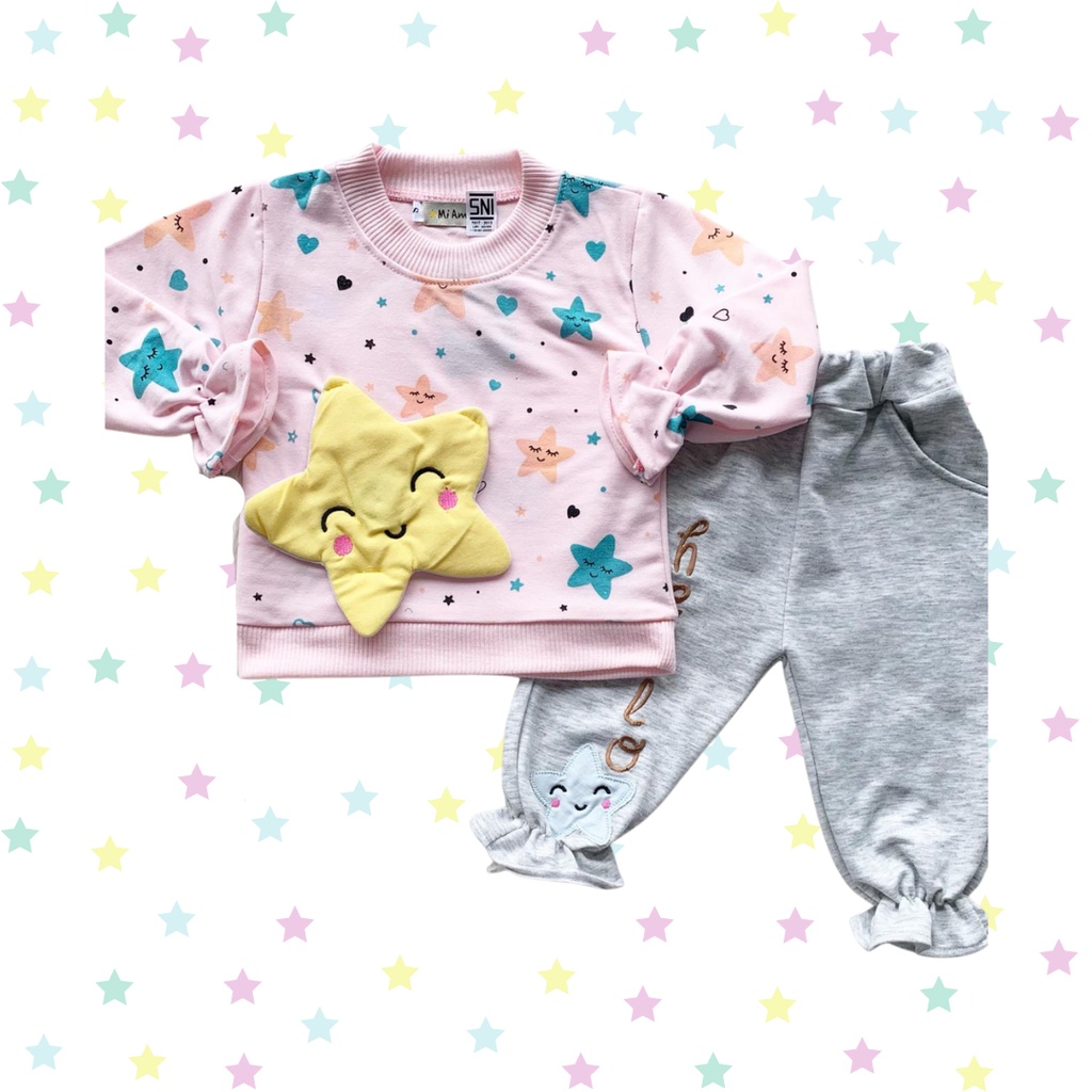 setelan sweater anak 1-3 tahun LED HELLO STAR sweater set lengan panjang celana pajang baju anak perempuan baby balita