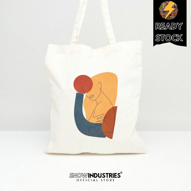 Tote Bag Wanita Pria Kanvas Premium Line Art Abstrack