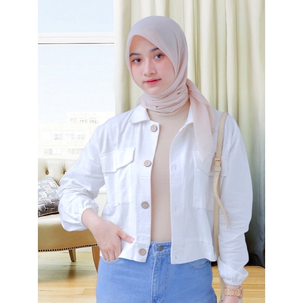 Lyora Corp Outer Wanita -Jaket Linen Crop