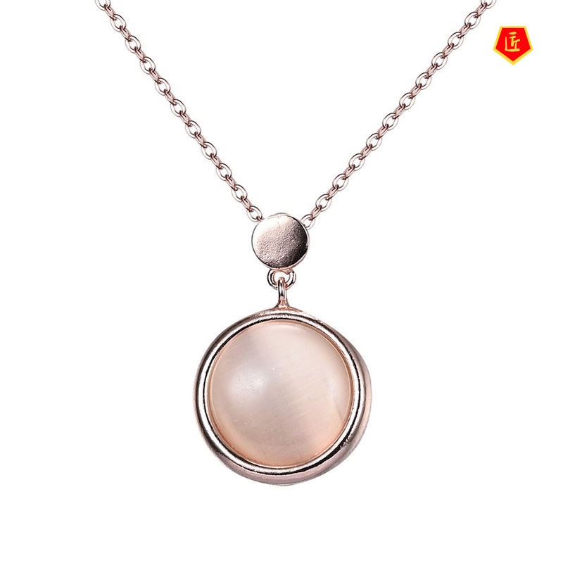 [Ready Stock]New Rose Gold Opal Pendant Exaggerated Pink Crystal Earings Set