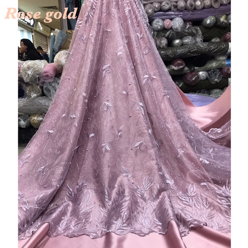 MURAH!!Kain bahan Tille akar mutiara bordir / bahan kebaya brokat tulle.