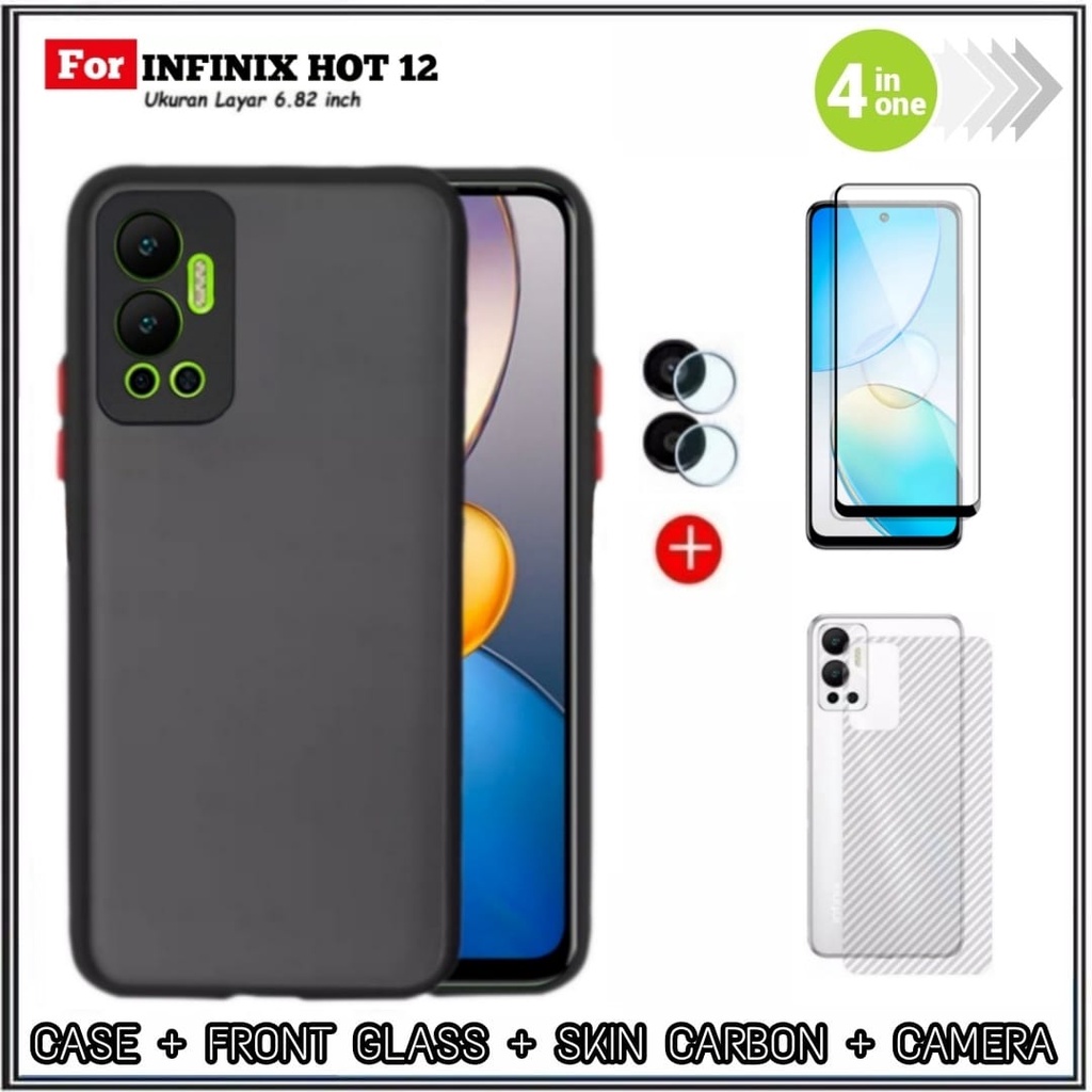 PROMO PAKET 4 IN 1 Case Infinix Hot 12 Play NFC Hot 12 Case AERO Color Dove Free Anti Gores Layar &amp; TG Camera &amp; Skin Carbon Anti Gores Jamur Handphone