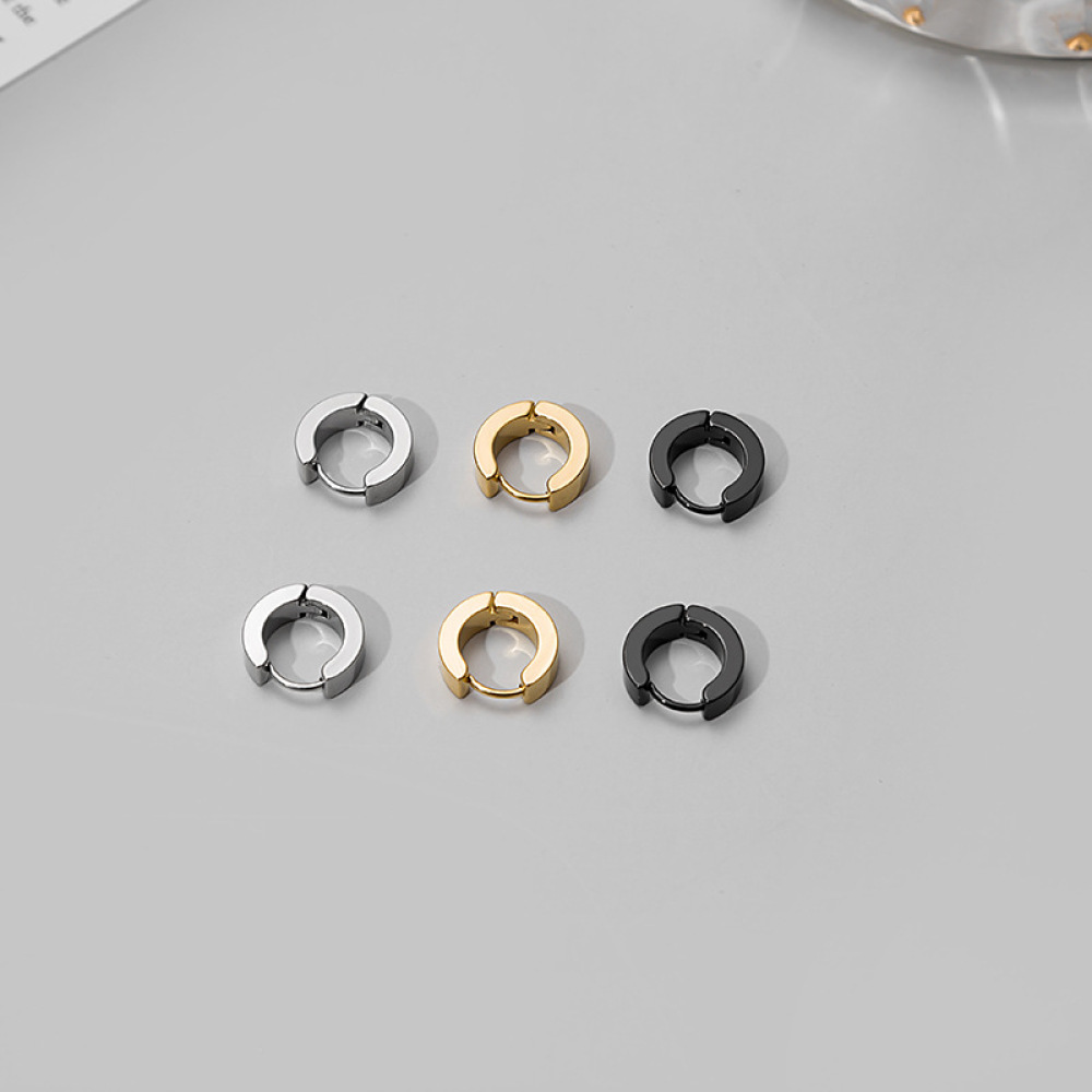 Anting Hoop Kecil Bahan Stainless Steel Warna Hitam Emas Silver Untuk Pria Dan Wanita
