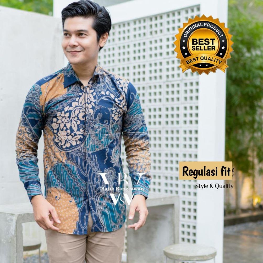 [Batik Pria] Batik Pria Lengan Panjang Batik Hrb026 Motif Keratonan Size M L Xl Xxl Reguler Serragam
