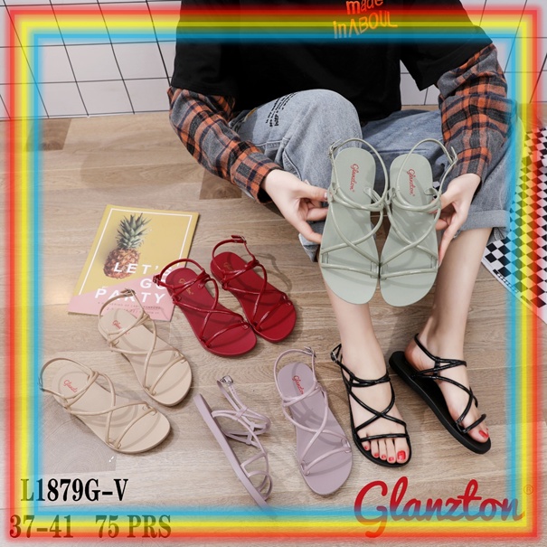 L1879GJ Sandal Gladiator Silang Tali Kecil Glanzton Sendal Gladiator Wanita Jelly Karet Glanston