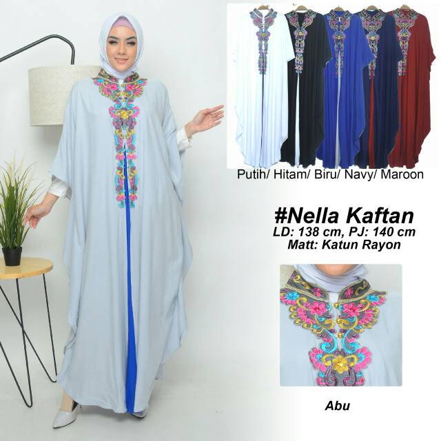 Nella Kaftan Kombinasi 2 warna dengan kerancang mewah bahan katun rayon