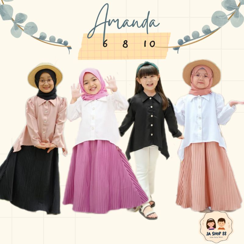 KEMEJA ANAK CEWEK 6 8 10 TAHUN, ATASAN ANAK, BAJU ANAK PEREMPUAN, KEMEJA CEWEK AMANDA