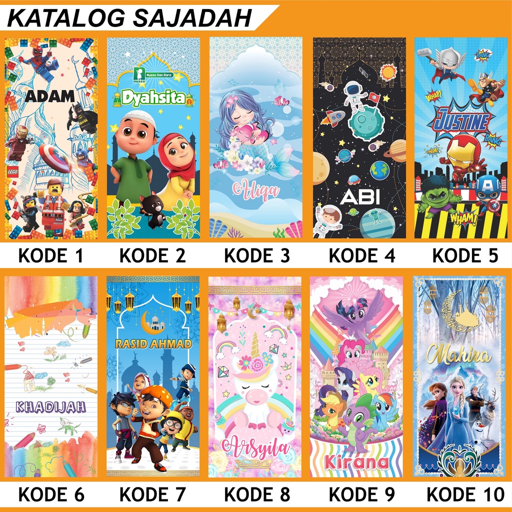 FREE cetak NAMA - Custom Sajadah Anak Karakter Printing UV + Ada Busa Tebal Empuk Souvenir Perlengka