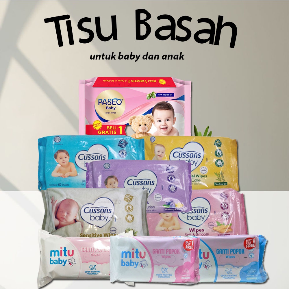 Tissue BASAH BABY WIPES wet tisu isi 50 sheets