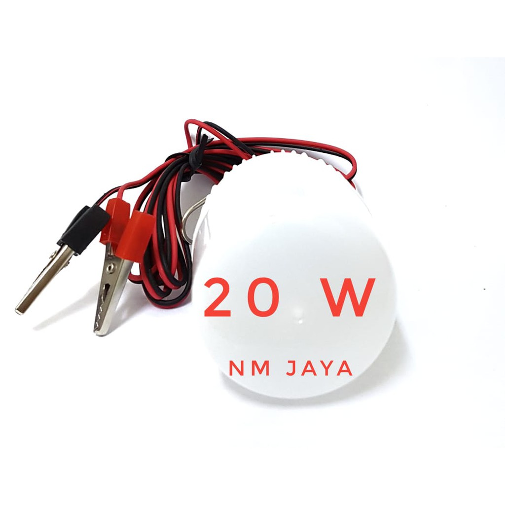 Lampu DC Bulb 12V 20 Watt Wrn Putih Kabel jepit aki 1.5 M Fitting DC