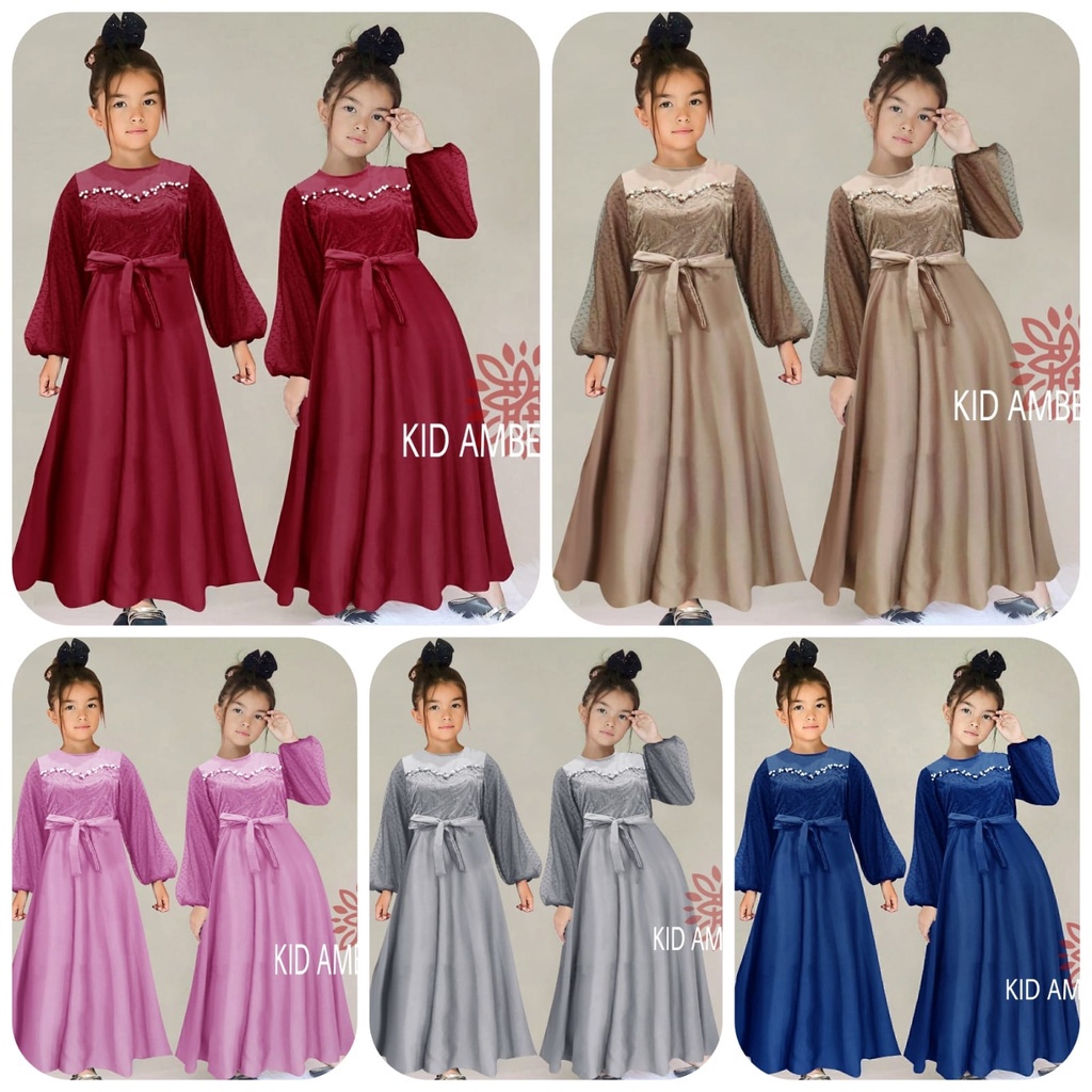 DRESS PESTA ANAK PEREMPUAN/ DRES ANAK CEWE/ AMBERLI KID ANAKU ED/ GAMIS LEBARAN ANAK/ KIDS MAXY DRESS BEOKAT MUTIARA