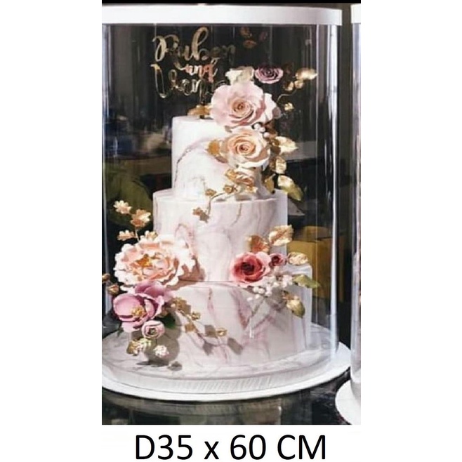 

[COD] D35 x T60 Cm Cake Box Kotak Kue Tart Mika Bening Bulat + Tatakan 2 in1 [COD]
