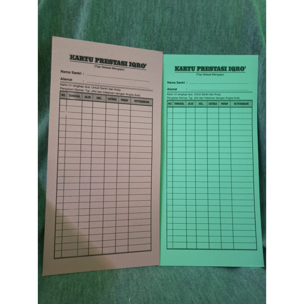 KARTU PRESTASI MEMBACA AL-QUR'AN & IQRO