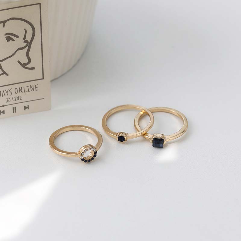 Candy Jewelry 3pcs Ring Sets Fashion Geometric Alloy Finger Rings for Women Minimalist Accessories Gold Plated