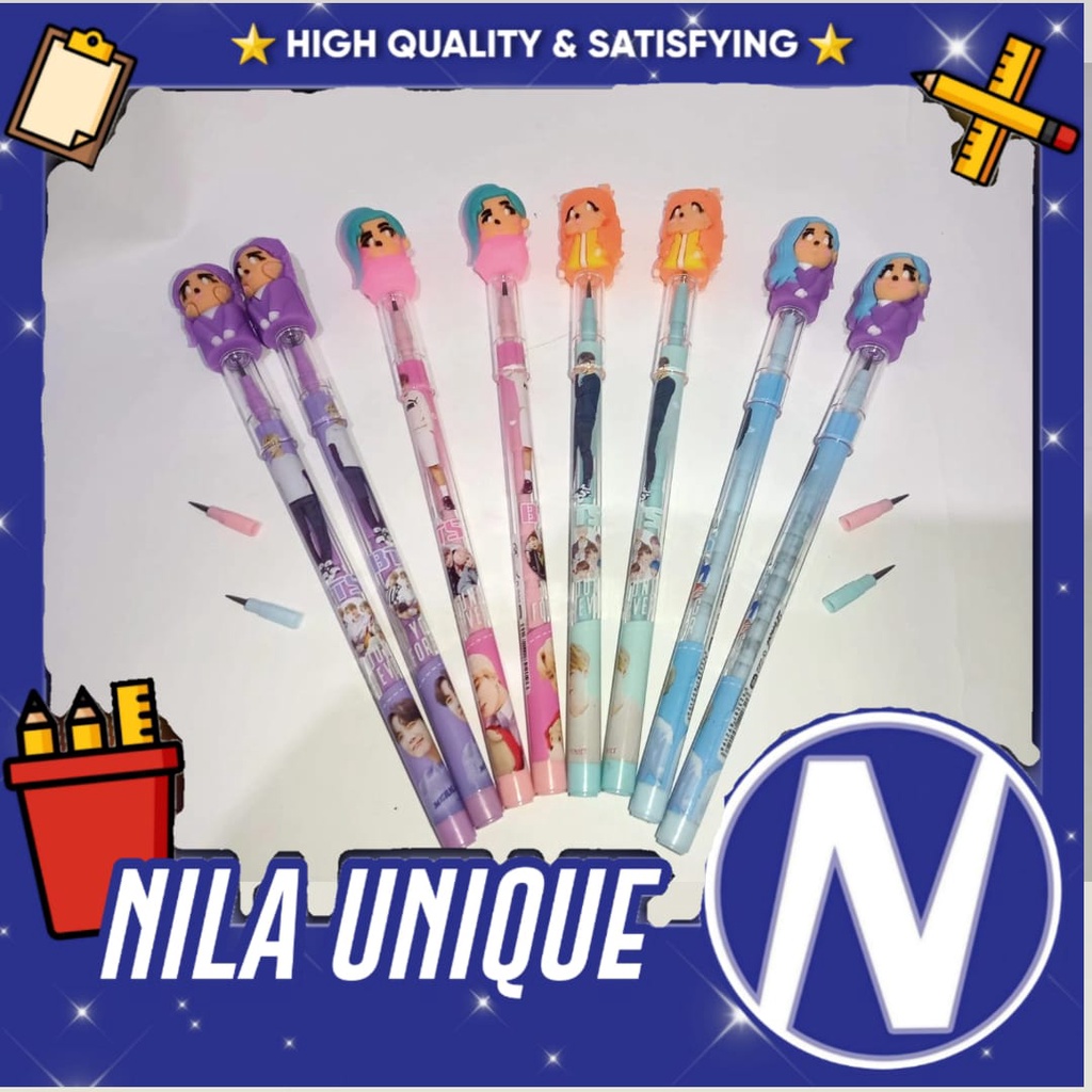 

Pensil / Pensil benzia / pensil sambung / pensil susun motif BTS