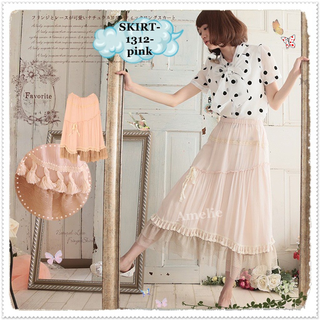 1312 Rok Panjang Midi Skirt Lace Rok Renda Wanita Jepang Korea Import