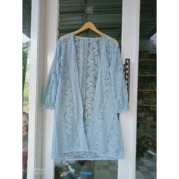Kardigan brukat/promo long outer brukat/outer cardy wanita-Ice blue