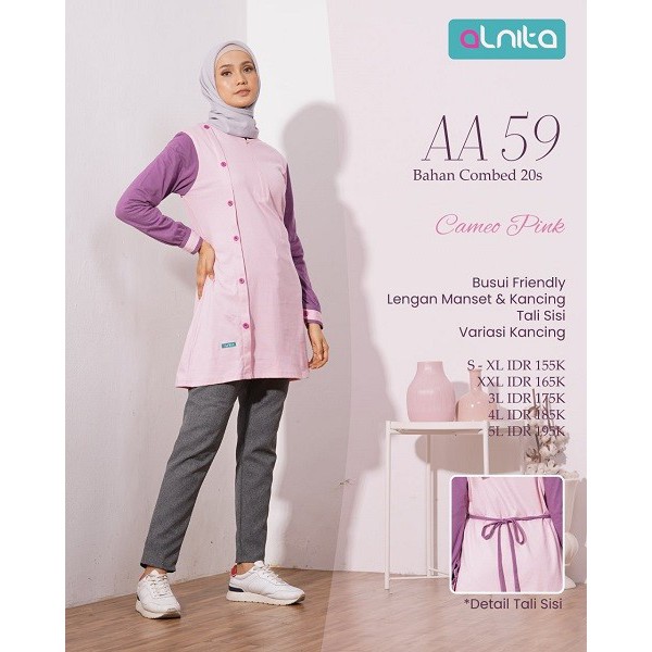 ALNITA ATASAN AA 59 BAHAN COMBED CAMEO PINK DAN COKLAT SUSU BAJU ATASAN CASUAL WANITA MUSLIMAH