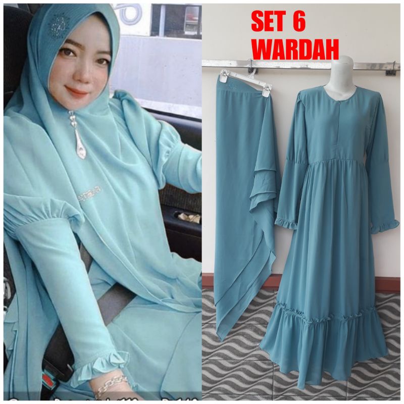 SWARO SETELAN GAMIS SYAR'I SET KHIMAR  WANITA 2 LAYER CERUTY BEBYDOLL ORIGINAL FULL FURING