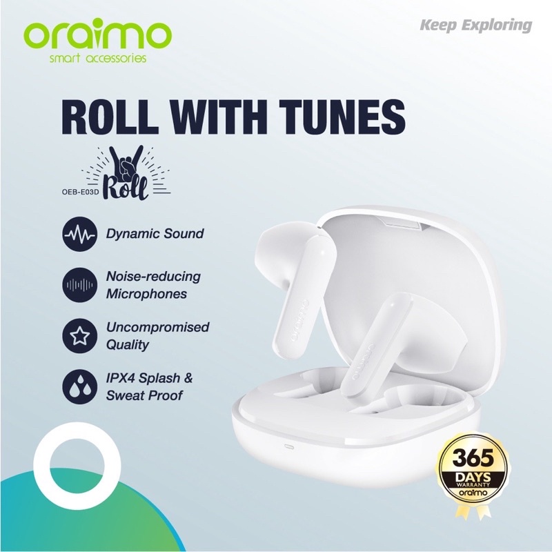 Oraimo OEB-E03D Roll TWS Bluetooth Earphone v5.0 Wireless Handsfree Headset - Garansi 1 Tahun