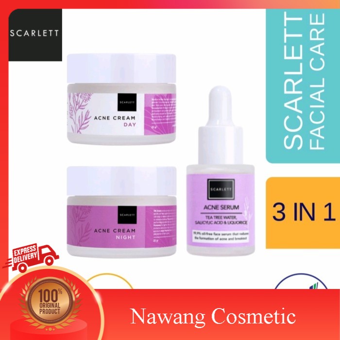 Paket JERAWAT SCARLETT SCARLET ACNE SERUM DAN CREAM - ACNE 3 IN 1