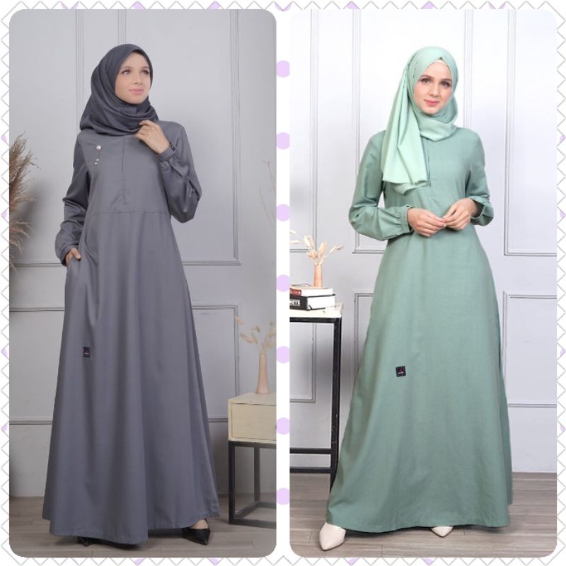 GAMIS MUTIF SAFIQA INT SPRAY GREEN SAFIQA STEEL GREY