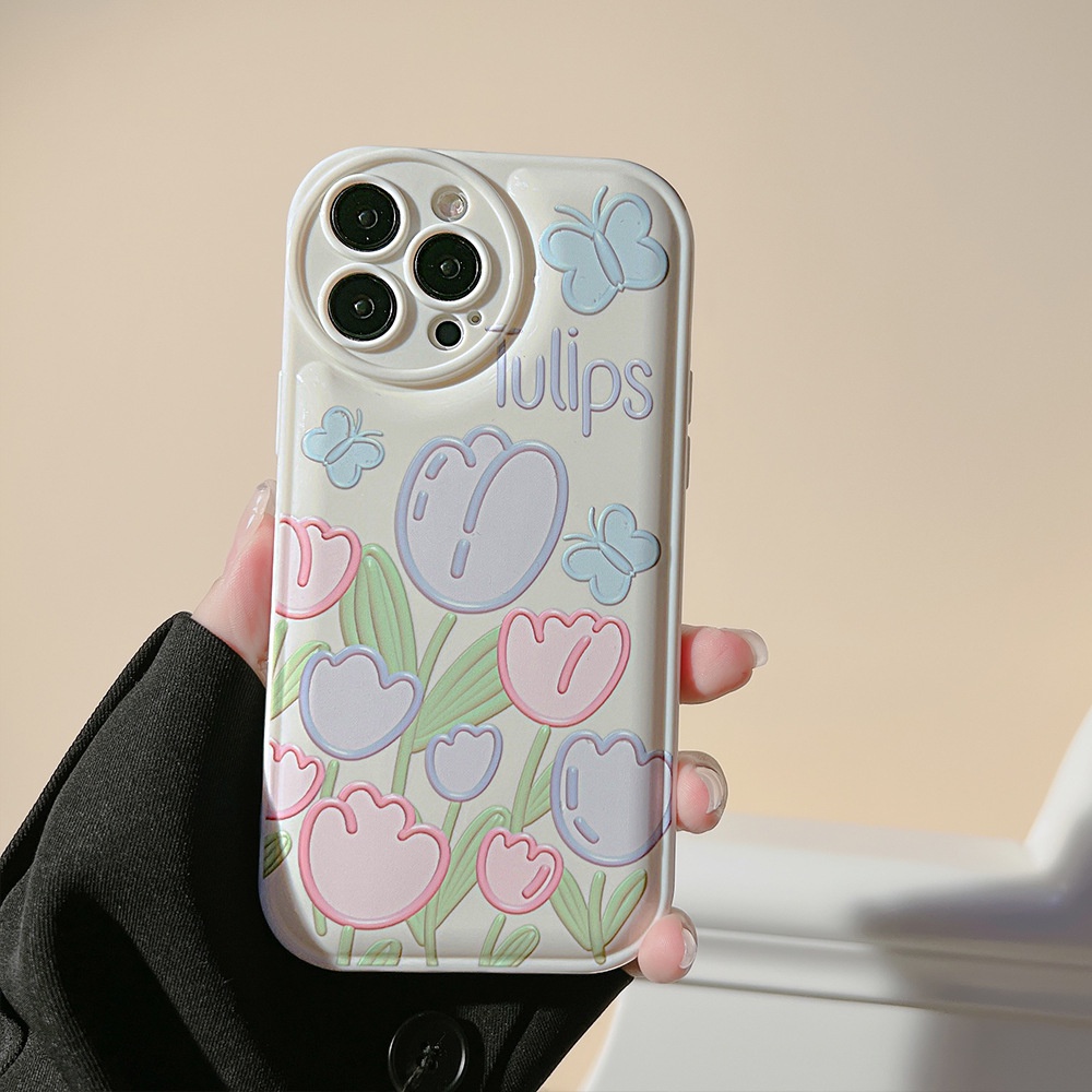 Case Pelindung Motif Bunga Tulip Warna Putih Untuk Iphone 7 8 Plus SE 2020 11 XS XR 12 13 PRO MAX