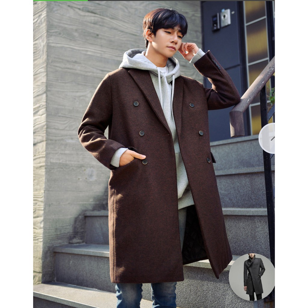 JAKET HOODIE BLAZER JAS OUTWEAR LONG TRENCH COAT KOREA- Warna Cokelat Tua Pria Cowok Wintercoatsale