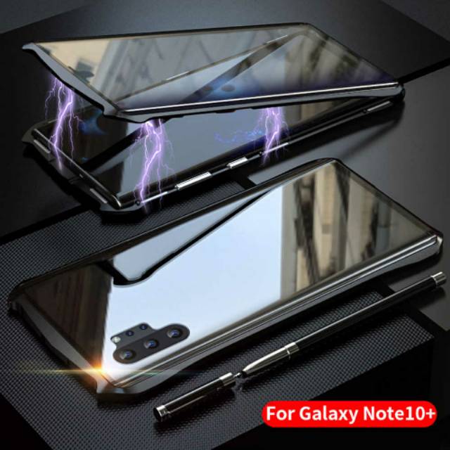 Case Magnetic DEPAN BELAKANG Samsung Note 10 Plus Premium Case 2in1 Double Glass