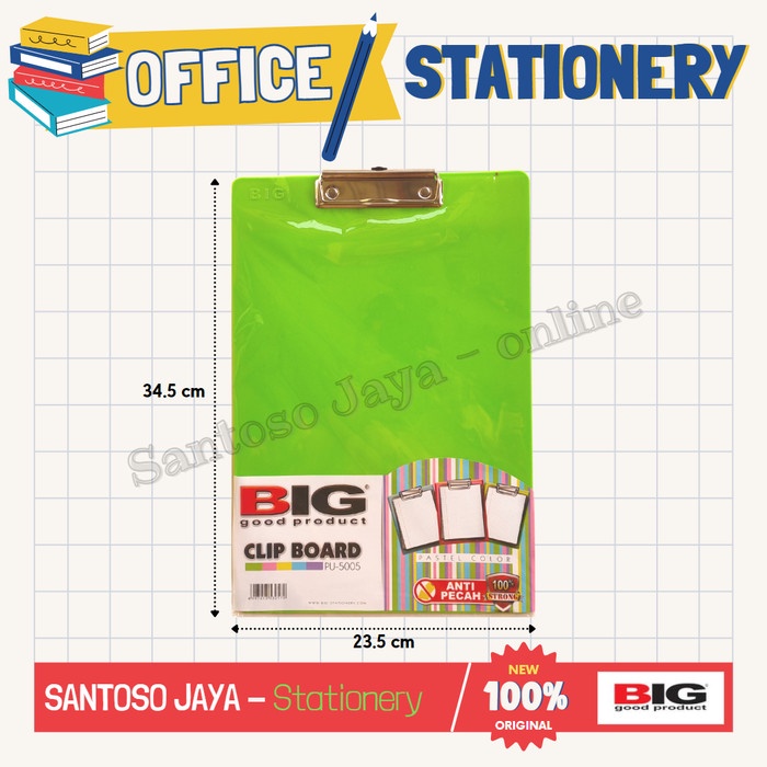 

Clip Board BIG PU-5005 Pastel - Papan Ujian F4 Plastik - Klipboard Tatakan Menulis