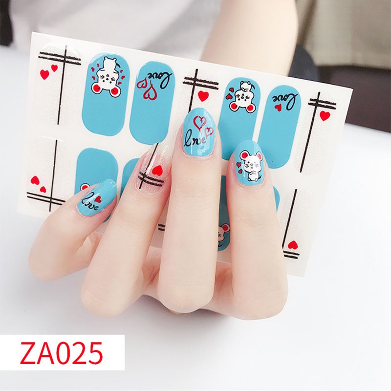 (COD)14Pcs/Set Stiker Kuku Desain Kartun Bebek Hyaluronic Acid Anti Air Tahan Lama Warna Merah