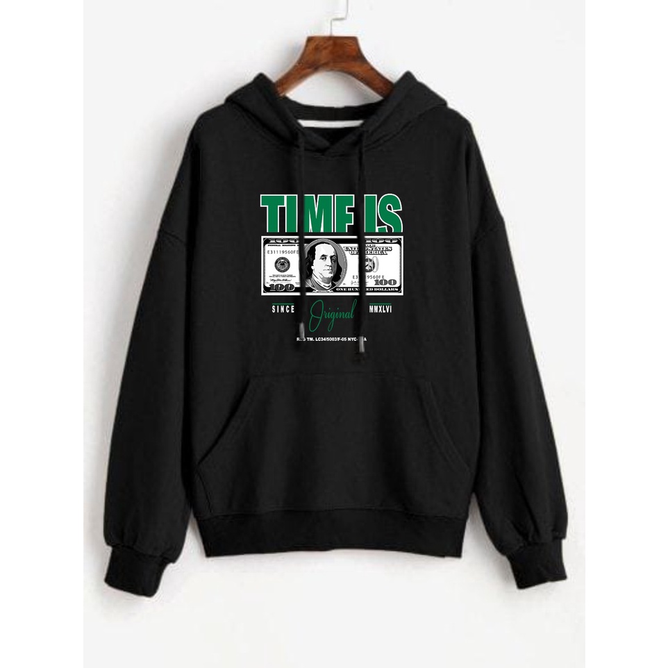 Sweater Pria TIME IS Hoodie Sweater Fleece Simpel Unisex