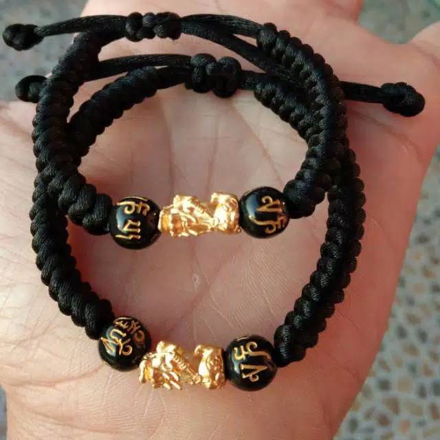 Gelang tali merah/hitam/biru cina emas hongkong asli naga pixiu 24 karat