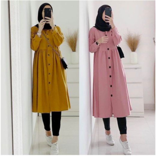 TUNIK PANJANG DZUVIA NEDA KANCING HIDUP SYARI MOSCREPE PREMIUM