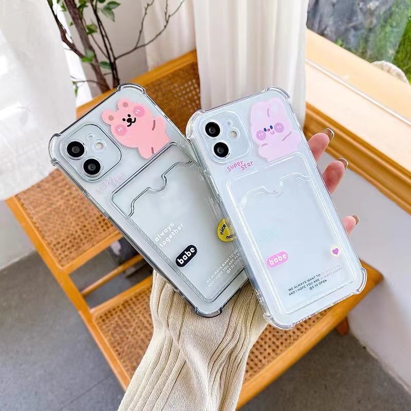 Soft Case Silikon TPU Transparan Motif Beruang Untuk iPhone 12 13 Se 2020 6 6S 7 8 Plus X XS XR 11 Pro Max