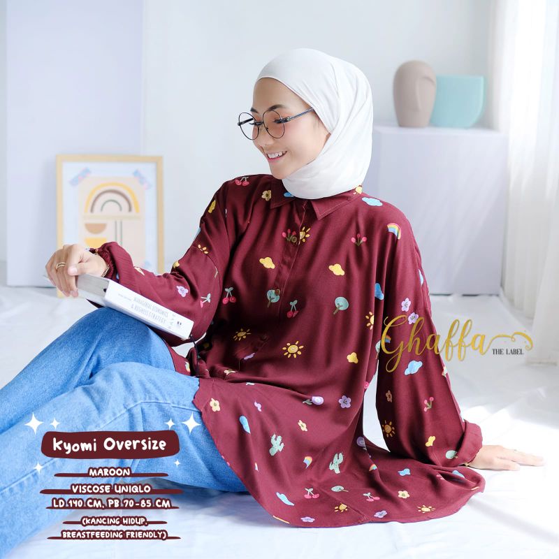 Blouse motif / Kyomi oversize maroon by ghaffa the label / Oversize muslimah warna maroon