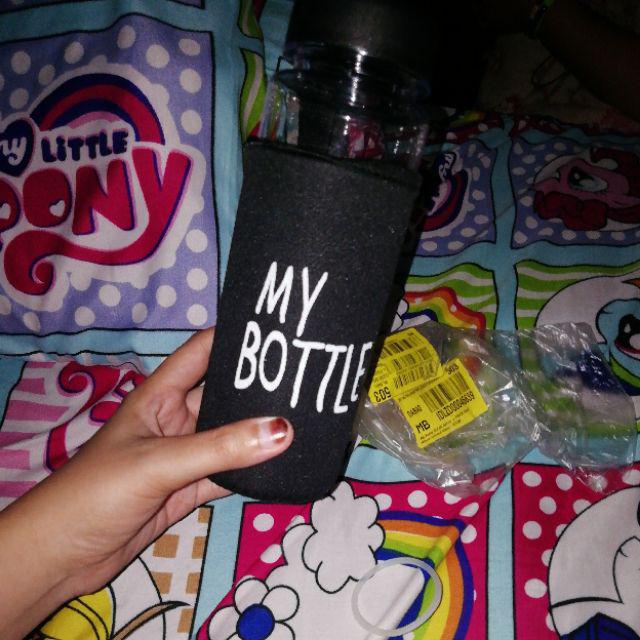 My Bottle Clear 545 Ml + Pouch Botol Minum Infused Water Kain Spandex Tebal Kuat Anti Air - Hitam