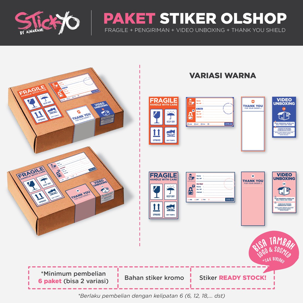 

Stickyo [Isi 4 Item] Stiker Label Pengiriman + Fragile + Segel Thank You + Peringatan Video Unboxing