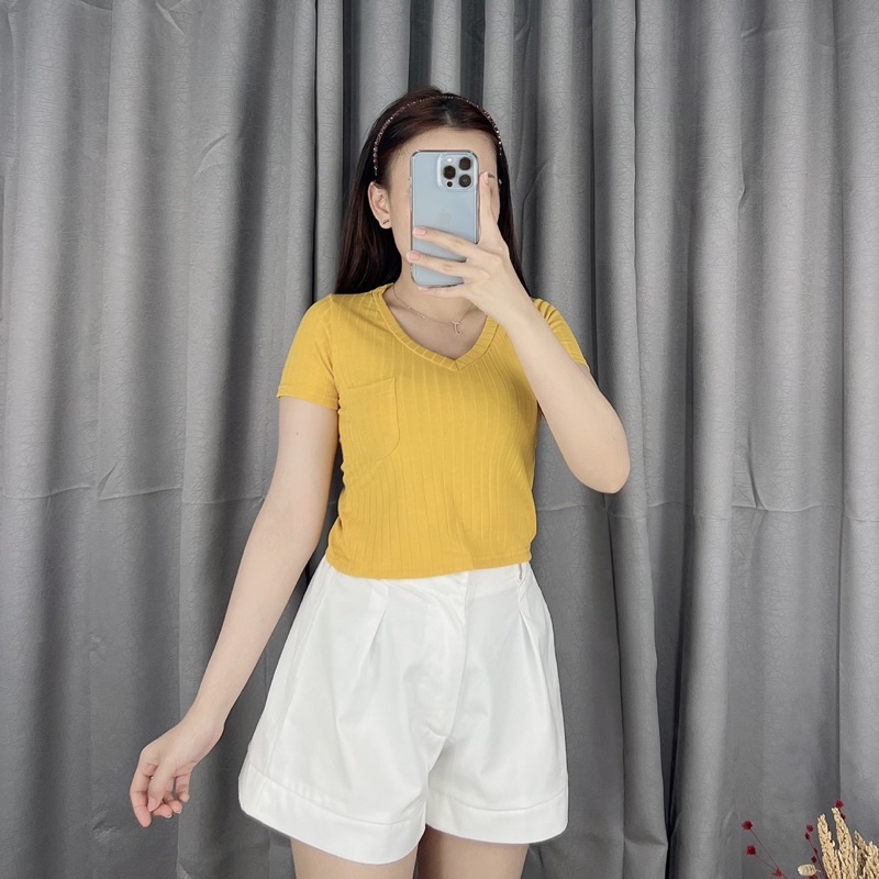 Knit crop top pocket 051 | Crop top knit