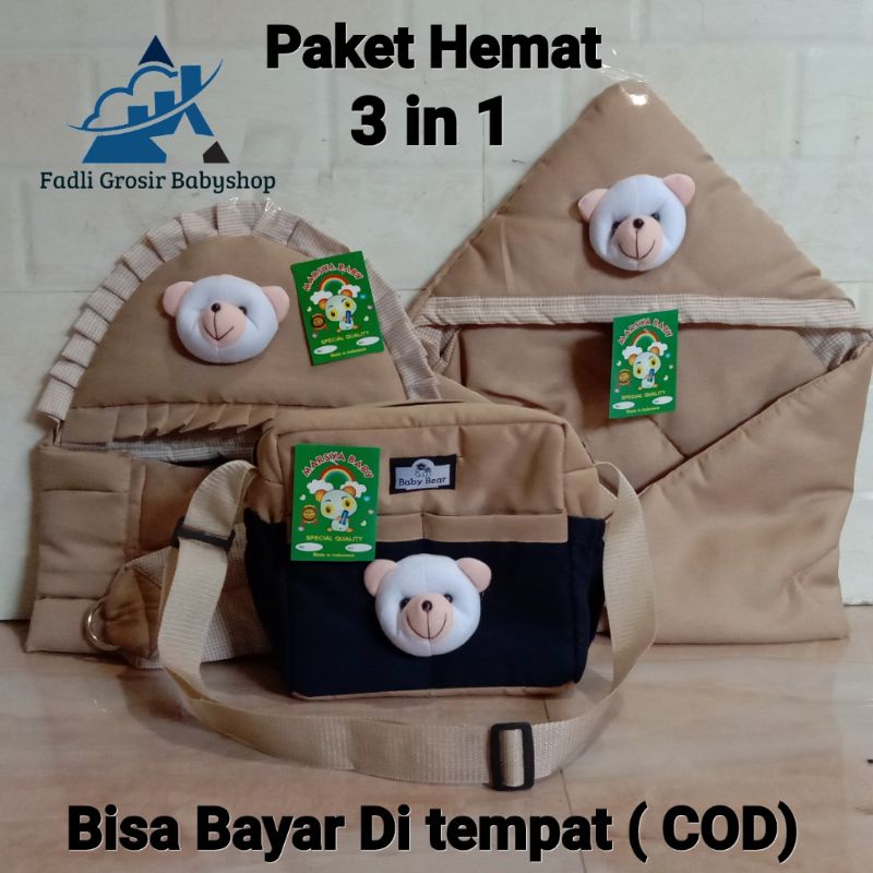 Tas Bayi Boneka Beruang Gendongan Bayi Samping Topi Boneka Beruang Dan Selimut Bayi Topi Boneka Beruang ( 3 in 1 )