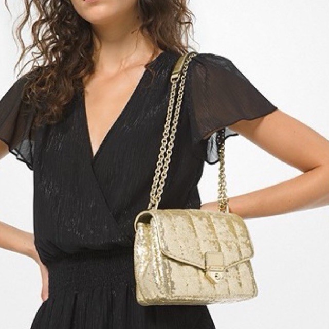 MK MICHAEL KORS SoHo Small Metallic Sequined Quilted Shoulder Bag