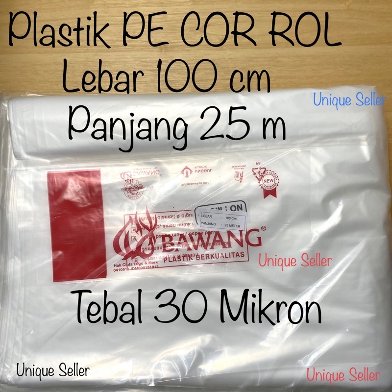 Plastik PE COR ROLL Lebar 1meter Tebal 30 Mikron Panjang 25 Meter merk BAWANG / Plastik PE Roll Lebar 100cm Merk BAWANG / Plastik PE Rol Bawang 100 cm Panjang 25 meter