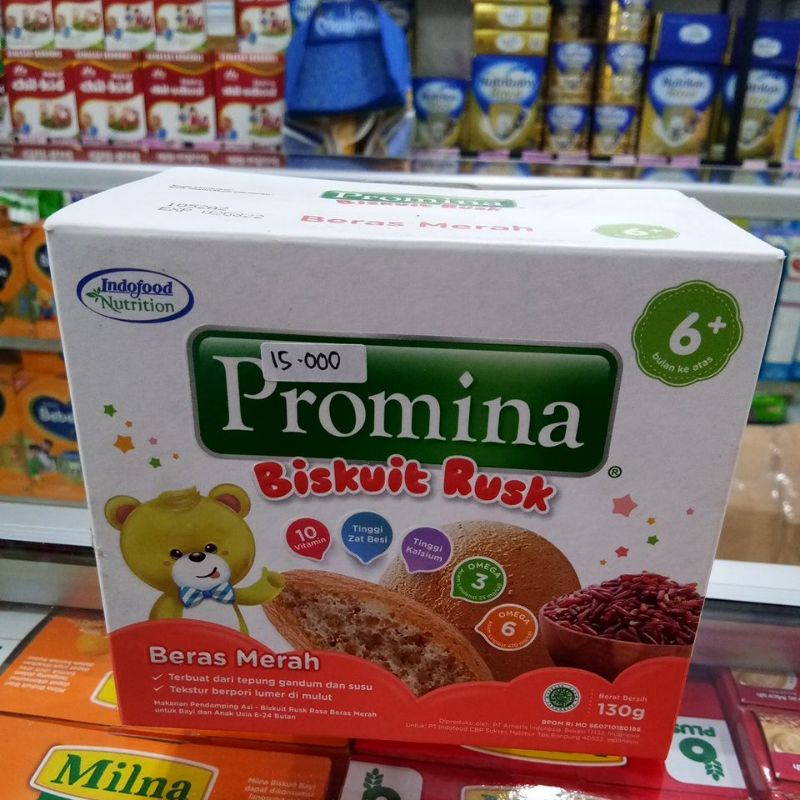PROMINA BISKUIT RUSK 6+ 130G BERAS MERAH , SUSU, KACANG HIJAU